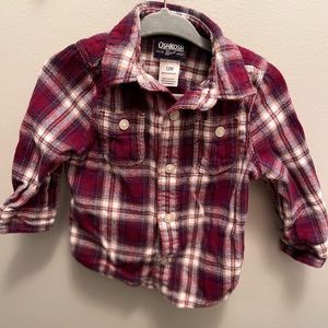 OshKosh Burgundy Red Plaid Shirt — 12 months